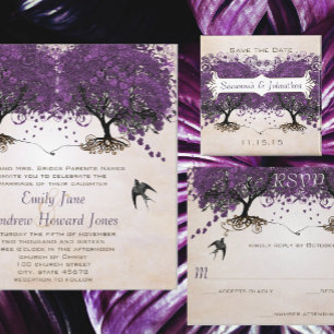 Invitación Morir Cortar Pájaros de Amor Gris Morado Invitar a
