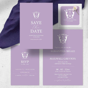 Pegatina Cuadrada Pegatinas de bodas de monograma Escudo púrpura Lil