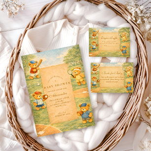 Invitación Chorreo de Bebé de Osito Teddy Vintage Deportes