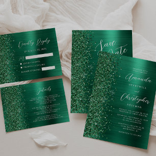 Invitación Boda de Letra Brillante de Metal Pulido Verde Esme