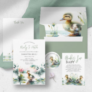 Invitación Cute género Neutral acuarela Duck Baby Shower