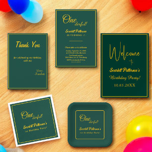 Tarjeta De Agradecimiento Moda mínima Verde Y Oro Delicado Primer Cumpleaños