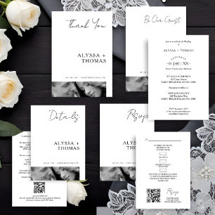 Tarjeta De Confirmación De Asistencia Chic Extra Minimalist Black & White Photo Wedding 