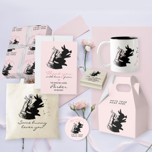 Pegatina Redonda Amo lindo conejito Pastel Rosa Con Sombra Negra