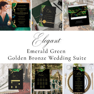 Invitación a la boda etérea del oro negro verde ag