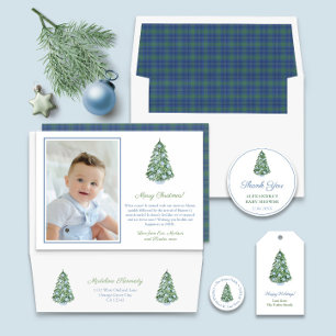 Tarjeta Festiva Fotografía navideña del Ornamentos del Preppy Ging