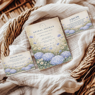 Tarjeta De Agradecimiento Elegante Desayuno Nupcial de Hortensias Azules