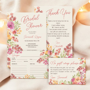 Tarjeta De Agradecimiento Ducha Bridal Pintada A Mano Con Flores De Boho Gra