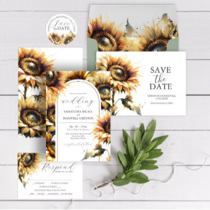 Invitaciones a la boda de girasol amarillo acuarel