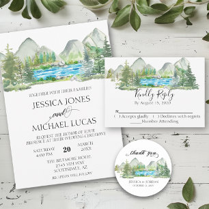 Invitación Boda Rústico de Acuarela de Montaña