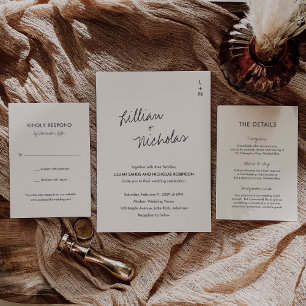 Tarjeta De Recepción Boda moderno de escritura contemporánea crema