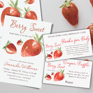Invitación Strawberry Berry Sweet Red Watercolor Baby Shower
