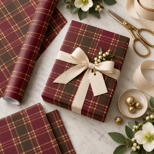 Papel de seda a cuadros de oro y chocolate borgoña