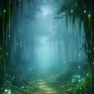 Tarjeta De Confirmación De Asistencia Bosque de luz de luna Bioluminiscencia