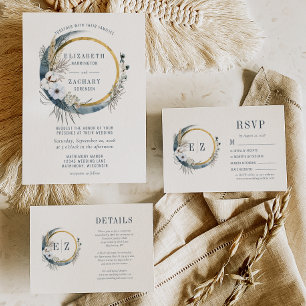 Tarjeta De Recepción Detalles de la guirnalda Boho Blue Moon Floral Mon