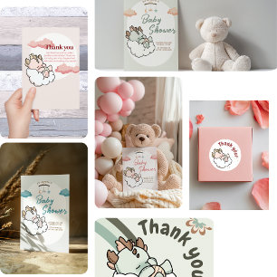 Tarjeta De Agradecimiento Pastel de Bebé Pastel con nubes rosadas