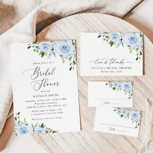 Tarjeta De Agradecimiento Flores azul turbias, vegetación, boho, ducha de no