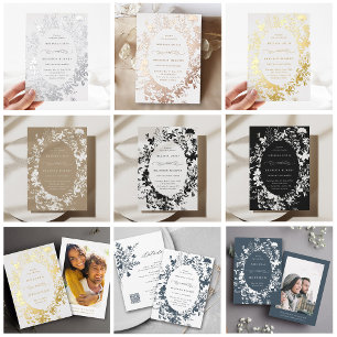 Invitación Con Relieve Metalizado Boda de silueta de flores silvestres salva la foto