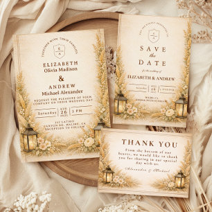 Invitación Boda de Jardín con Farolillo de Flores Silvestres 