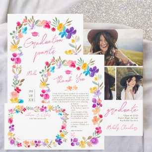 Tarjeta De Agradecimiento Flores silvestres de jardín pintadas graduación de