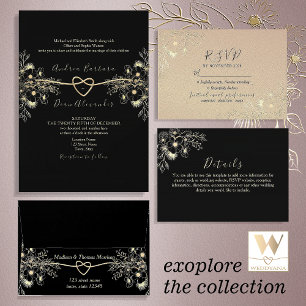 Invitación Boda Vintage Elegante Negro y Oro