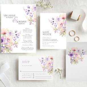 Tarjeta De Confirmación De Asistencia Elegante Boda violeta de Lavender de flores silves