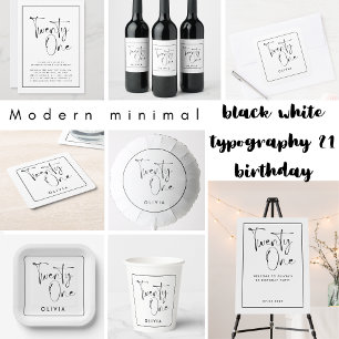 Pegatina Cuadrada Tipografía moderna en blanco negro 21 cumpleaños d
