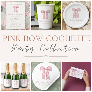 Pegatina Redonda Coquette Pink Watercolor Bow Feminine Bday Fiesta