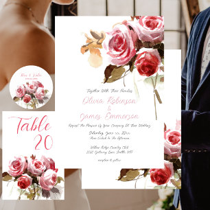 Invitación Rosas antiguos Boda color agua rosa suave