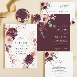 Pegatina Redonda Autumance Romance Floral Wreath Boda Burgundy
