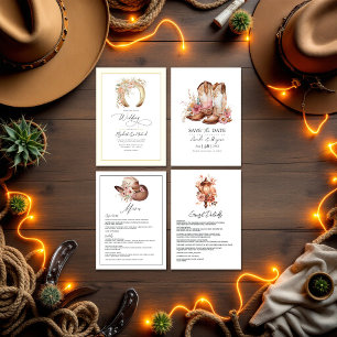 Invitación Elegante Floral Herradura Boda Occidental Código Q