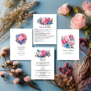 Tarjeta De Agradecimiento Boda floral rosa y azul foto