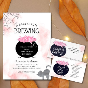 Tarjeta De Recepción Libros para Baby Pink Brew Halloween Baby Shower