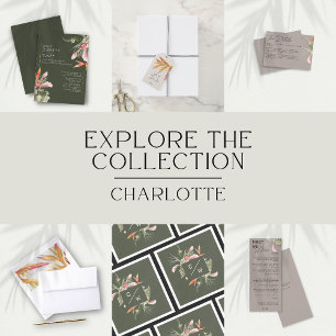 Invitación Con Relieve Metalizado Playa Tropical Floral Oscura Boda Verde Oro