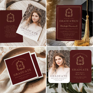 Servilleta De Papel Escudo de Monograma Burgundy Gold Graduation Party