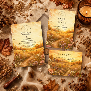 Tarjeta De Agradecimiento Boda caprichosa de flores silvestres de otoño