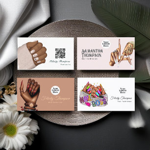 Tarjeta De Visita Negocios de código QR de Belleza Manicurista Afric