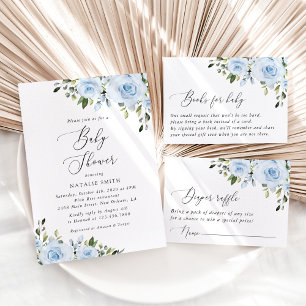 Invitación Flores azul turbias, vegetación, boho, Baby Shower
