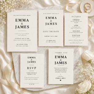 Invitación de boda minimalista de marfil elegante