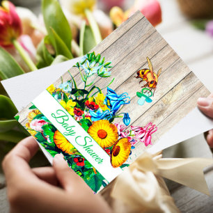 Invitación Abeja de miel floral amarilla de Baby Shower