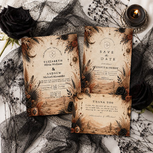 Tarjeta De Agradecimiento Boda Desértica Boho Góthica