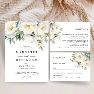 Tarjeta De Agradecimiento White Peony Elegant Floral Boda Gracias