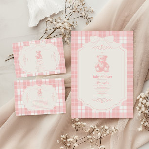 Tarjeta De Recepción Pink Bow Gingham Libros franceses de Teddy para be