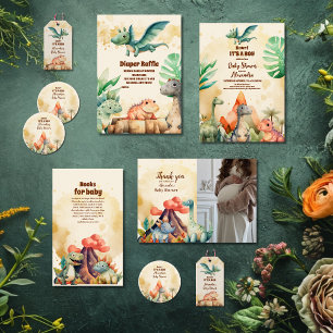 Servilleta De Papel Watercolor Cute Dinosaur Greenery Boy Baby Shower