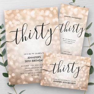 Pegatina Redonda Moderno Rosa Oro Purpurina Encende 30 cumpleaños