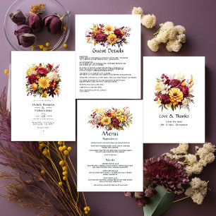Invitación Código QR de Boda floral marrón y amarillo