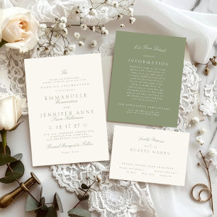 Tarjeta De Confirmación De Asistencia Sage Green Cream Elegant Script Formal Al Boda