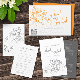 Invitación boda de naranja de boceto de lápiz de naranja