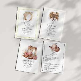 Invitación Elegante Floral Herradura Boda Occidental Código Q