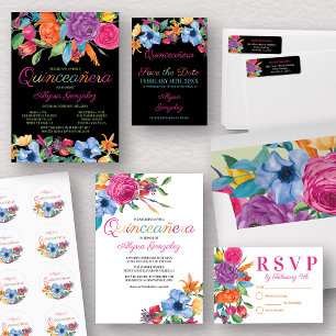 Invitación Fiesta Flores Acuarela Floral Blanco Quinceanera